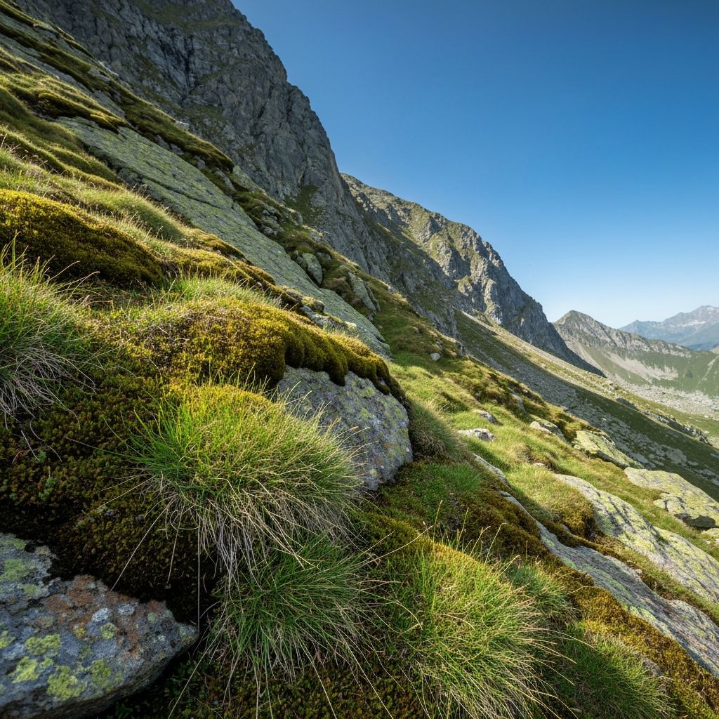 Swiss Alps landscape with high-altitude botanical elements